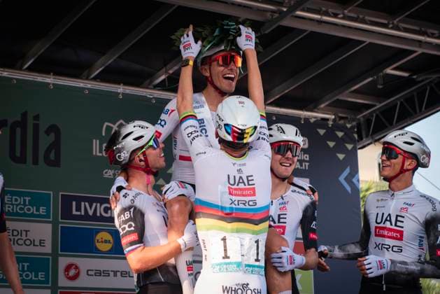 October 11, 2025, Bergamo, Turin, Italy: Il Lombardia 2025, Cycling Classic race. UAE team greets Rafale Najka on his final race. Bergamo Italy - ZUMAm214 20251011_zip_m214_013 Copyright: xMatteoxSeccix