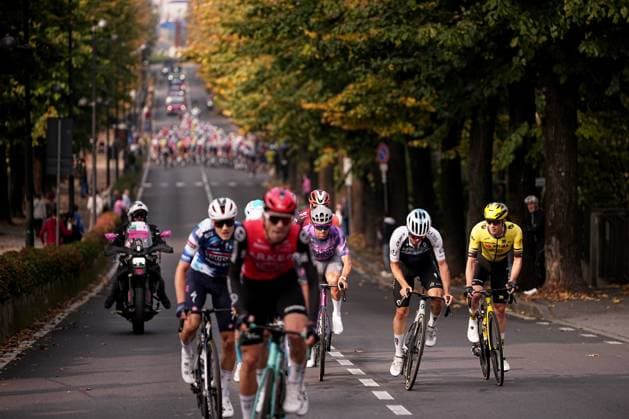The pack rides cycles during the 119th edition of the Il Lombardia, Tour of Lombardy cycling race, a 241 km one day race from Como to Bergamo on October 11, 2025, Italy.  Copyright: xMarcoxAlpozzi LaPressex