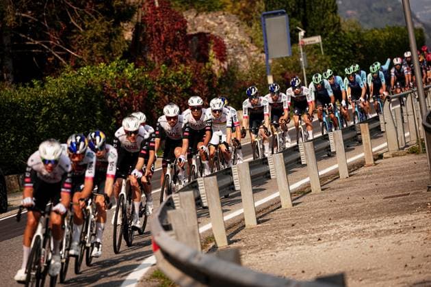The pack rides cycles during the 119th edition of the Il Lombardia, Tour of Lombardy cycling race, a 241 km one day race from Como to Bergamo on October 11, 2025, Italy.  Copyright: xMarcoxAlpozzi LaPressex