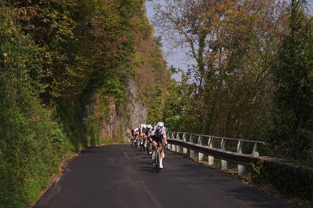 The pack rides cycles during the 119th edition of the Il Lombardia, Tour of Lombardy cycling race, a 241 km one day race from Como to Bergamo on October 11, 2025, Italy.  Copyright: xMarcoxAlpozzi LaPressex
