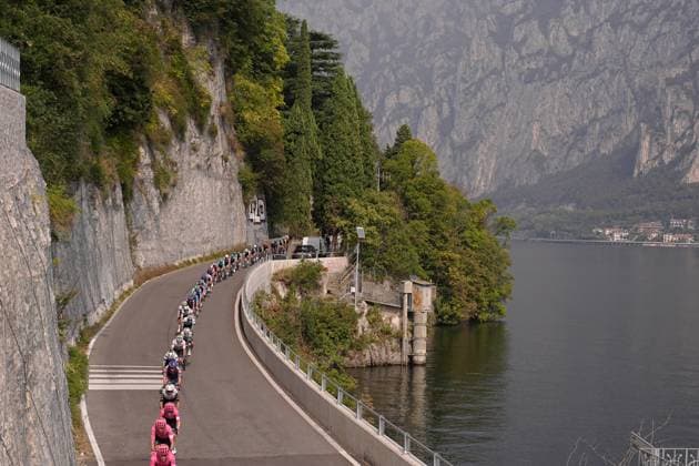 The pack rides cycles during the 119th edition of the Il Lombardia, Tour of Lombardy cycling race, a 241 km one day race from Como to Bergamo on October 11, 2025, Italy.  Copyright: xMarcoxAlpozzi LaPressex