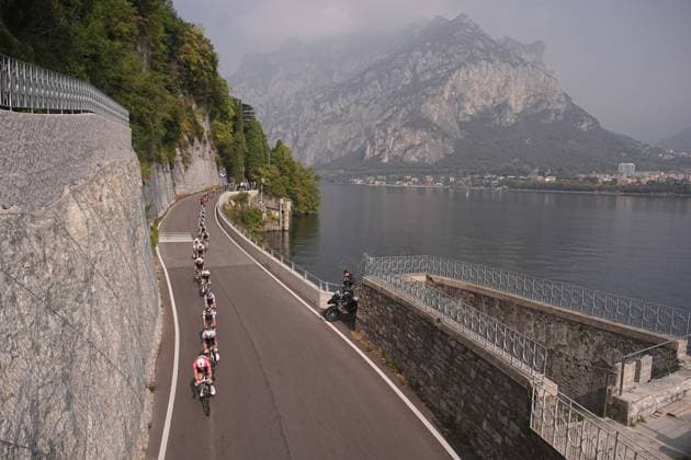 The pack rides cycles during the 119th edition of the Il Lombardia, Tour of Lombardy cycling race, a 241 km one day race from Como to Bergamo on October 11, 2025, Italy.  Copyright: xMarcoxAlpozzi LaPressex