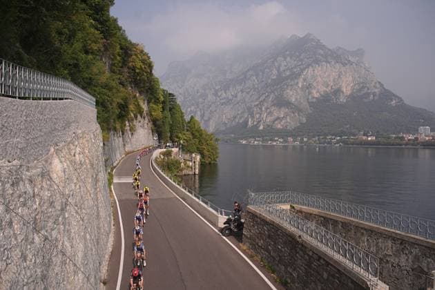 The pack rides cycles during the 119th edition of the Il Lombardia, Tour of Lombardy cycling race, a 241 km one day race from Como to Bergamo on October 11, 2025, Italy.  Copyright: xMarcoxAlpozzi LaPressex
