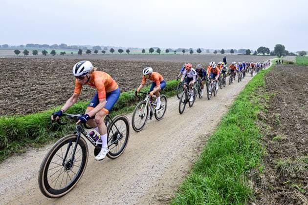Dutch Lorena Wiebes pictured in action during the women elite race at the UCI World Gravel Championships, Saturday 11 October 2025, in Maastricht, The Netherlands. DIRKxWAEM  x136524694x