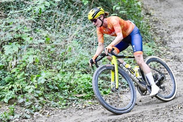 Dutch Marianne Vos pictured in action during the women elite race at the UCI World Gravel Championships, Saturday 11 October 2025, in Maastricht, The Netherlands. DIRKxWAEM  x136526101x