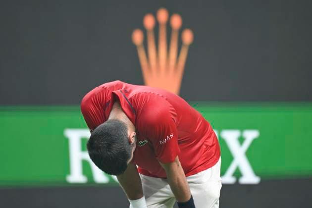 (251011) -- SHANGHAI, Oct. 11, 2025 -- Novak Djokovic reacts during the men s singles semifinal between Novak Djokovic of Serbia and Valentin Vacherot of Monaco at the ATP, Tennis Herren World Tour Shanghai Masters tennis tournament in Shanghai, east China, Oct. 11, 2025. ) (SP)CHINA-SHANGHAI-TENNIS-ATP TOUR-SHANGHAI MASTERS-MEN S SINGLES (CN) ChenxHaoming 