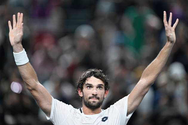 (251011) -- SHANGHAI, Oct. 11, 2025 -- Valentin Vacherot celebrates after the men s singles semifinal between Novak Djokovic of Serbia and Valentin Vacherot of Monaco at the ATP, Tennis Herren World Tour Shanghai Masters tennis tournament in Shanghai, east China, Oct. 11, 2025. ) (SP)CHINA-SHANGHAI-TENNIS-ATP TOUR-SHANGHAI MASTERS-MEN S SINGLES (CN) ChenxHaoming 