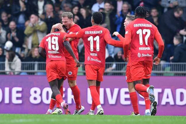 Soccer Niederrheinpokal 2 Runde Rot Weiß Oberhausen Rot Weiss Essen on 11 10 2025 at Stadion Niederrhein in Oberhausen Goal celebration to 2 1 by Burinyuy Nyuydine Oberhausen xRx