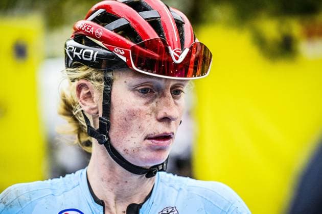 Belgian Lotte Claes pictured after the women elite race at the UCI World Gravel Championships, Saturday 11 October 2025, in Maastricht, The Netherlands. DIRKxWAEM  x136529216x