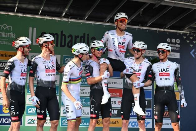 11-10-2025 Giro Di Lombardia; 2025, Uae Team Emirates - Xrg; Majka, Rafal; Pogacar, Tadej; Como; 