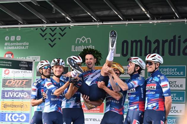 11-10-2025 Giro Di Lombardia; 2025, Soudal - Quick Step; Serry, Pieter; Evenepoel, Remco; Como; 
