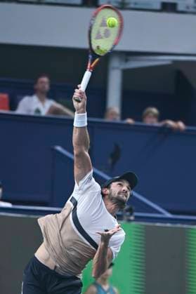 (251011) -- SHANGHAI, Oct. 11, 2025 -- Valentin Vacherot serves during the men s singles semifinal between Novak Djokovic of Serbia and Valentin Vacherot of Monaco at the ATP, Tennis Herren World Tour Shanghai Masters tennis tournament in Shanghai, east China, Oct. 11, 2025. ) (SP)CHINA-SHANGHAI-TENNIS-ATP TOUR-SHANGHAI MASTERS-MEN S SINGLES (CN) ChenxHaoming 