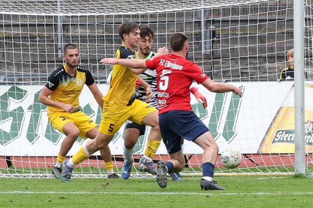 11 10 2025, Soccer, Men, Saxony Cup season 2025 2026, 3 round, VFC Plauen FC Eilenburg Adrian Jarosch FC Eilenburg, 5 with one chance to score Plauen Vogtlandstadion Saxony Germany