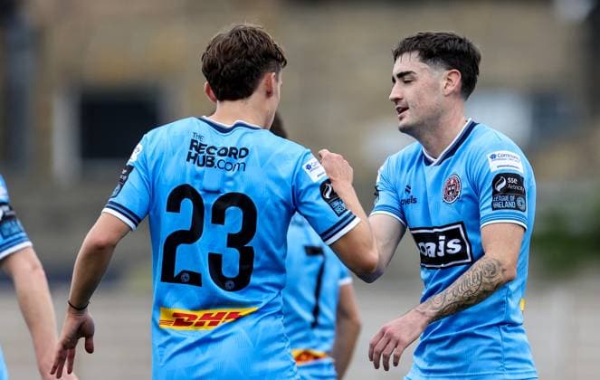 Club Friendly, Dalymount Park, Dublin 11 10 2025 Bohemians vs Schalke 04 Bohemians Dawson Devoy celebrates scoring his sides first goal with Archie Meekison Dawson Devoy celebrates scoring his sides first goal with Archie Meekison 11 10 2025  Copyright: x INPHO DanxClohessyx DC023698 copy