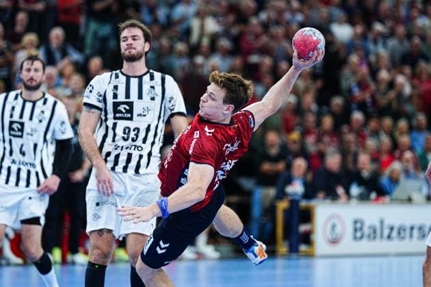 Throw Goal Lukas Joergensen SG Flensburg Handewitt, 25 GER, SG Flensburg Handewitt vs THW Kiel, Handball, Bundesliga, Matchday 8, Season 2026 2026, 11 10 2025 GER, SG Flensburg Handewitt vs THW Kiel, Handball, Bundesliga, Matchday 8, Season 2026 2026, 11 10 2025 Flensburg Copyright: xEibner-Pressefoto MarcelxvonxFehrnx EP_MFN