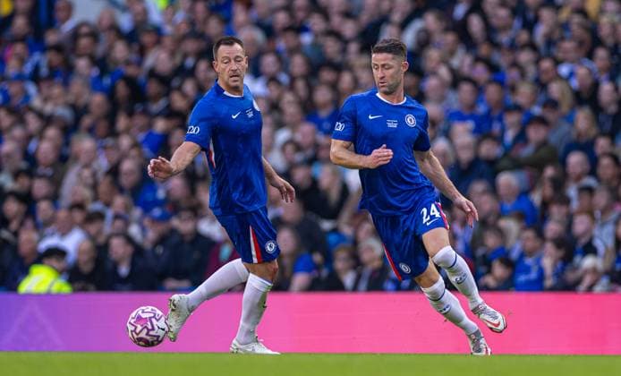 Football - LFC Foundation Friendly - Chelsea FC Legends v Liverpool FC Legends LONDON, ENGLAND - Saturday, October 11, 2025: Chelsea s John Terry (L) and Gary Cahill during the LFC Foundation match between Chelsea FC Legends and Liverpool FC Legends at Stamford Bridge. (Photo by David Rawcliffe Propaganda) LONDON Stamford Bridge GREATER LONDON ENGLAND  Copyright: xDavidxRawcliffex P2025-10-11-Chelsea_Legends_Liverpool_Legends-126