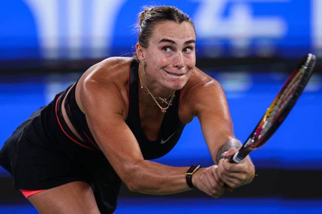 WUHAN, CHINA - OCTOBER 11: Aryna Sabalenka of Belarus reacts in the Women s Singles Semifinal match against Jessica Pegula of the United States on day 8 of 2025 Wuhan Open at Optics Valley International Tennis Center on October 11, 2025 in Wuhan, Hubei Province of China.  Copyright: xVCGx 111596588252