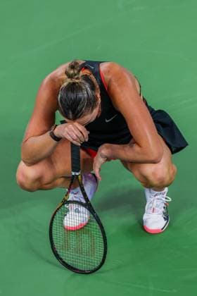 WUHAN, CHINA - OCTOBER 11: Aryna Sabalenka of Belarus reacts in the Women s Singles Semifinal match against Jessica Pegula of the United States on day 8 of 2025 Wuhan Open at Optics Valley International Tennis Center on October 11, 2025 in Wuhan, Hubei Province of China.  Copyright: xVCGx 111596588856
