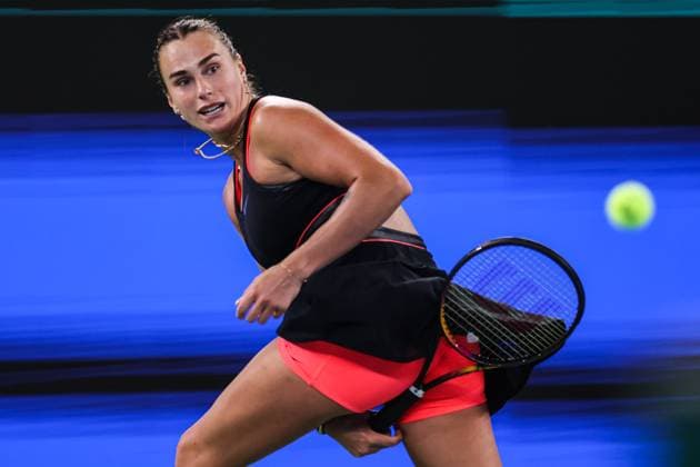 WUHAN, CHINA - OCTOBER 11: Aryna Sabalenka of Belarus returns a shot in the Women s Singles Semifinal match against Jessica Pegula of the United States on day 8 of 2025 Wuhan Open at Optics Valley International Tennis Center on October 11, 2025 in Wuhan, Hubei Province of China.  Copyright: xVCGx 111596588507
