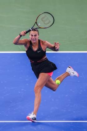 WUHAN, CHINA - OCTOBER 11: Aryna Sabalenka of Belarus returns a shot in the Women s Singles Semifinal match against Jessica Pegula of the United States on day 8 of 2025 Wuhan Open at Optics Valley International Tennis Center on October 11, 2025 in Wuhan, Hubei Province of China.  Copyright: xVCGx 111596588834