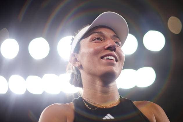 WUHAN, CHINA - OCTOBER 11: Jessica Pegula of the United States reacts in the Women s Singles Semifinal match against Aryna Sabalenka of Belarus on day 8 of 2025 Wuhan Open at Optics Valley International Tennis Center on October 11, 2025 in Wuhan, Hubei Province of China.  Copyright: xVCGx 111596588521