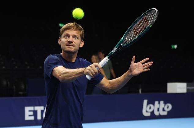 Belgian David Goffin pictured during a demonstration session at the European Open ATP, Tennis Herren tennis tournament at the ING Arena Brussels Expo in Brussels, on Saturday 11 October 2025. The European Open will be played from 12 to 19 October 2025. VIRGINIExLEFOUR  x136535069x