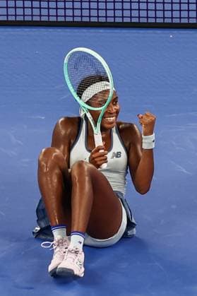 WUHAN, CHINA - OCTOBER 11: Coco Gauff of the United States celebrates after winning the Women s Singles Semifinal match against Jasmine Paolini of Italy on day 8 of 2025 Wuhan Open at Optics Valley International Tennis Center on October 11, 2025 in Wuhan, Hubei Province of China.  Copyright: xVCGx 111596586904