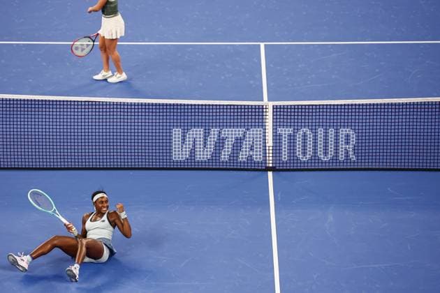 WUHAN, CHINA - OCTOBER 11: Coco Gauff of the United States celebrates after winning the Women s Singles Semifinal match against Jasmine Paolini of Italy on day 8 of 2025 Wuhan Open at Optics Valley International Tennis Center on October 11, 2025 in Wuhan, Hubei Province of China.  Copyright: xVCGx 111596586902