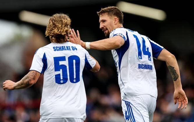 Club Friendly, Dalymount Park, Dublin 11 10 2025 Bohemians vs Schalke 04 Schalke s Janik Bachmanncelebrates scoring his sides first goal with Mika Wallentowitz Janik Bachmanncelebrates scoring his sides first goal with Mika Wallentowitz 11 10 2025  Copyright: x INPHO DanxClohessyx DC023723 copy