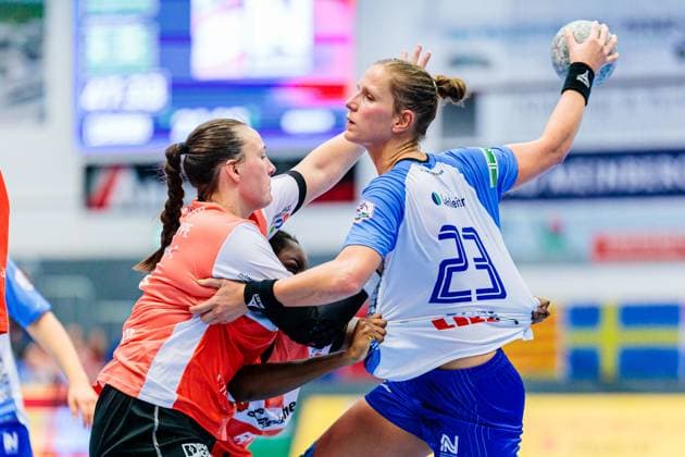 f l Diana Magnusdottir HSG Blomberg Lippe, 07 , Munia Smits Sport Union Neckarsulm, 23 in duel GER, HSG Blomberg Lippe vs Sport Union Neckarsulm, Handball, 1 Bundesliga Women, Matchday 5, Season 2025 2026, 11 10 2025 GER, HSG Blomberg Lippe vs Sport Union Neckarsulm, Handball, 1 Bundesliga Women, Matchday 5, Season 2025 2026, 11 10 2025 Blomberg Copyright: xEibner-Pressefoto JanxRollingerx EP_JSK