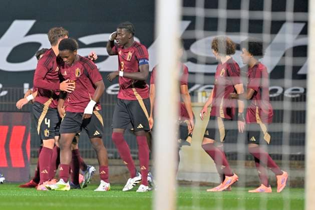 Belgium v Belarus - UEFA European Under-17 Championship Qualification LOMMEL, BELGIUM - OCTOBER 11 : ;b9: celebrates scoring a goal with teammates during the UEFA European Under-17 Championship Estonia 2026 first qualifying round match group 5 between Belgium and Belarus on October 11, 2025 in Lommel, Belgium, 11 10 2025 Lommel Belgium  Copyright: xSesx