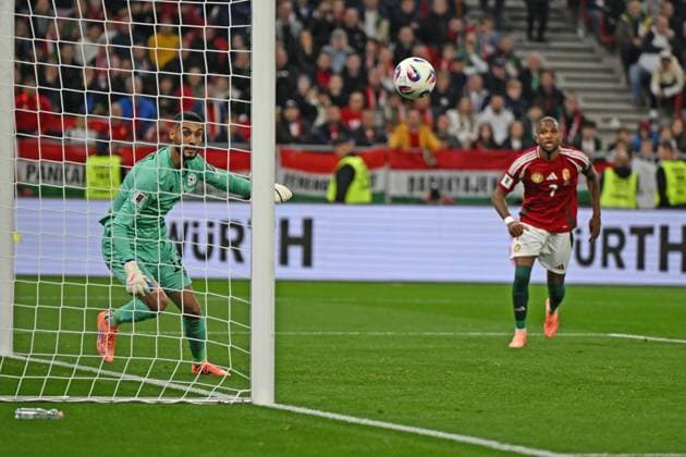 ball on the post saves the goalkeeper during the UEFA European 2026 - Qualifying round - Matchday 7 between Hungary vs. Armenia on 11 October 2025 at the Puskas Arena, Budapest, Hungary  Copyright: xVincenzoxOrlando IPAxSportx xipa-agency.netx xx IPA_66436078 IPA_Agency_IPA66436078