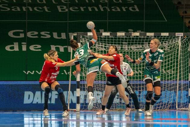 Stephanie Elies Frisch Auf Goeppingen, 63 , Frisch Auf Goeppingen Women vs Thueringer HC, Handball, Bundesliga, 05 Matchday, Season 2025 2026, 11 10 2025, Frisch Auf Goeppingen Women vs Thueringer HC, Handball, Bundesliga, 05 Matchday, Season 2025 2026, 11 10 2025 Goeppingen Copyright: xEibner-Pressefoto MaxxVogelx EP_MVL