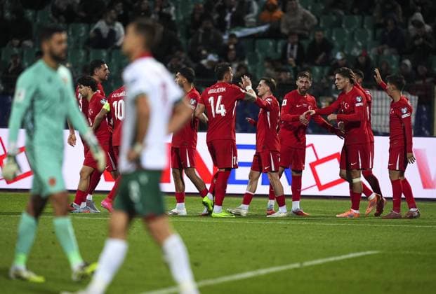 Bulgaria v Turkiye - 2026 FIFA World Cup, WM, Weltmeisterschaft, Fussball European Qualifiers SOFIA, BULGARIA - OCTOBER 11: Players of Turkiye celebrate after scoring a goal during the 2026 FIFA World Cup European Qualifier Group E match between Bulgaria and Turkiye at Vasil Levski National Stadium in Sofia, Bulgaria on October 11, 2025. Mehmet Emin Menguarslan Anadolu Sofia Bulgaria. Editorial use only. Please get in touch for any other usage.  Copyright: x2025xAnadoluxMehmetxEminxMenguarslanx