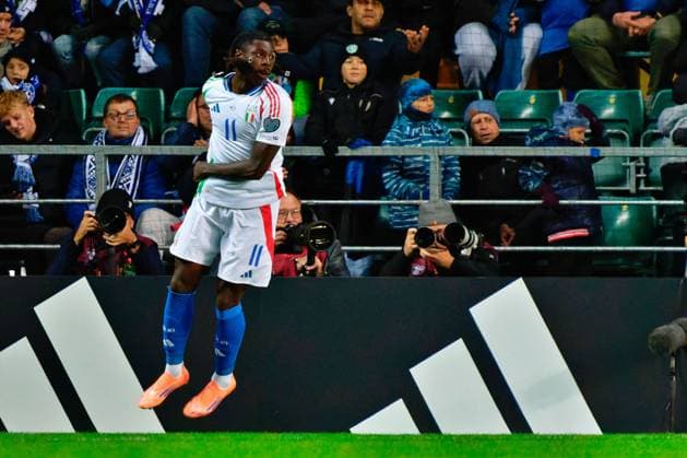 CALCIO - FIFA Mondiali - Qualifiers - Estonia vs Italy Moise Kean of Italy celebrates after scoring a goal during Qualifiers - Estonia vs Italy, FIFA World Cup, WM, Weltmeisterschaft, Fussball match in Tallin, Estonia, October 11 2025 Tallin Estonia  Copyright: xIPAxSport ABACAx