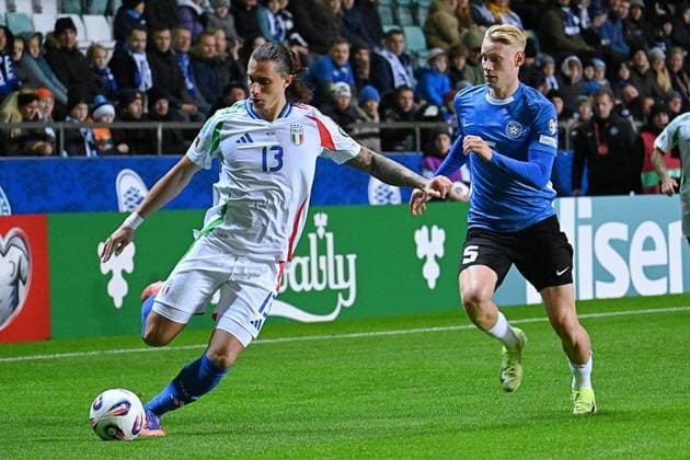 CALCIO - FIFA Mondiali - Qualifiers - Estonia vs Italy Riccardo Calafiori (Italia) in action during Qualifiers - Estonia vs Italy, FIFA World Cup, WM, Weltmeisterschaft, Fussball match in Tallin, Estonia, October 11 2025 Tallin Estonia  Copyright: xIPAxSport ABACAx