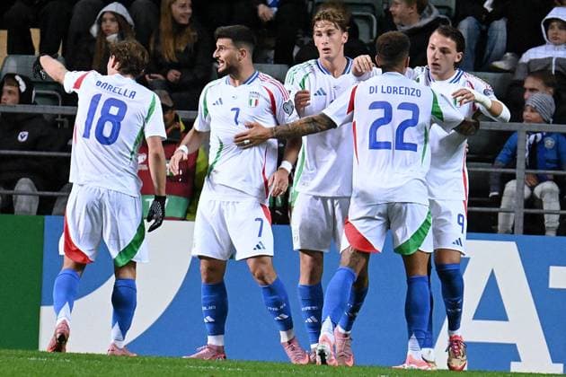 CALCIO - FIFA Mondiali - Qualifiers - Estonia vs Italy celebrates after the second goal Italy during Qualifiers - Estonia vs Italy, FIFA World Cup, WM, Weltmeisterschaft, Fussball match in Tallin, Estonia, October 11 2025 Tallin Estonia  Copyright: xIPAxSport ABACAx