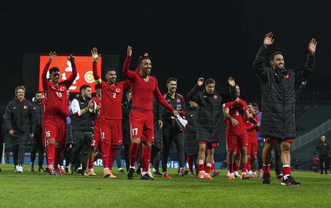 Bulgaria v Turkiye - 2026 FIFA World Cup, WM, Weltmeisterschaft, Fussball European Qualifiers SOFIA, BULGARIA - OCTOBER 11: Players of Turkiye celebrate the victory after the 2026 FIFA World Cup European Qualifier Group E match between Bulgaria and Turkiye at Vasil Levski National Stadium in Sofia, Bulgaria on October 11, 2025. Mehmet Emin Menguarslan Anadolu Sofia Bulgaria. Editorial use only. Please get in touch for any other usage.  Copyright: x2025xAnadoluxMehmetxEminxMenguarslanx