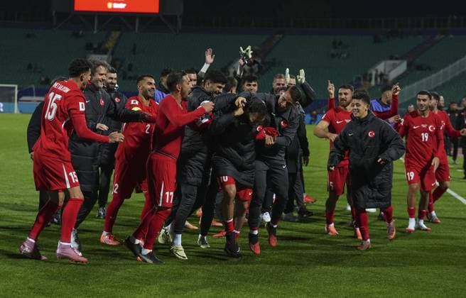 Bulgaria v Turkiye - 2026 FIFA World Cup, WM, Weltmeisterschaft, Fussball European Qualifiers SOFIA, BULGARIA - OCTOBER 11: Players of Turkiye celebrate the victory after the 2026 FIFA World Cup European Qualifier Group E match between Bulgaria and Turkiye at Vasil Levski National Stadium in Sofia, Bulgaria on October 11, 2025. Mehmet Emin Menguarslan Anadolu Sofia Bulgaria. Editorial use only. Please get in touch for any other usage.  Copyright: x2025xAnadoluxMehmetxEminxMenguarslanx