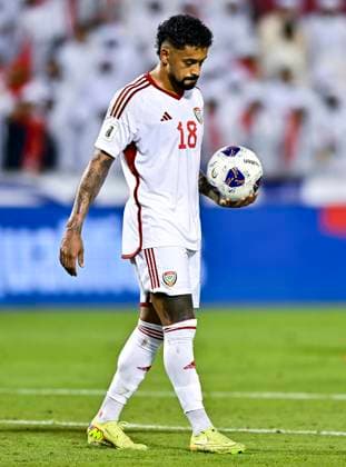 UNITED ARAB EMIRATES v OMAN-2026 FIFA World Cup, WM, Weltmeisterschaft, Fussball ASIAN QUALIFIER PLAYOFFS Caio Fernandes of United Arab Emirates in action during the FIFA World Cup 2026 AFC Asian qualifiers playoffs group A match between United Arab Emirates and Oman at Jassim Bin Hamad Stadium in Doha, Qatar, on October 11, 2025. DOHA Qatar Copyright: xNOUSHADx