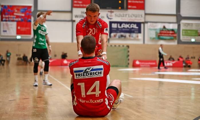 11 10 2025, xmohx, Handball 3 Liga Staffel Südwest, HG Saarlouis TV Kirchzell v l Disappointed Louis Hauptmann Kirchzell and Tim Häufglöckner Kirchzell DFL DFB REGULATIONS PROHIBIT ANY USE OF PHOTOGRAPHS as IMAGE SEQUENCES and or QUASI VIDEO Saarlouis