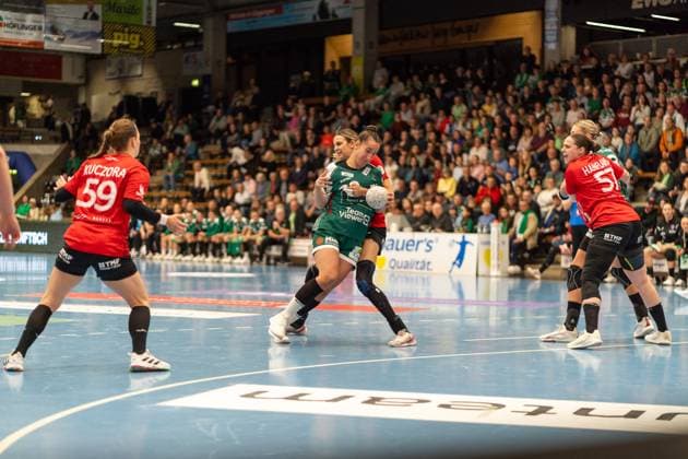 Stephanie Elies Frisch Auf Goeppingen, 63 , Frisch Auf Goeppingen Women vs Thueringer HC, Handball, Bundesliga, 05 Matchday, Season 2025 2026, 11 10 2025, Frisch Auf Goeppingen Women vs Thueringer HC, Handball, Bundesliga, 05 Matchday, Season 2025 2026, 11 10 2025 Goeppingen Copyright: xEibner-Pressefoto MaxxVogelx EP_MVL