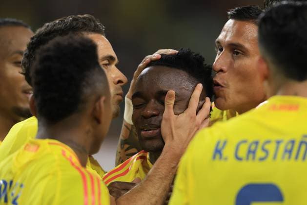 Colombia players celebrate a goal during a 2026 World Cup warm-up match between Mexico and Colombia at AT&T Stadium in Arlington, United States, 11 October 2025. International Friendly, Länderspiel, Nationalmannschaft Mexico - Colombia !ACHTUNG: NUR REDAKTIONELLE NUTZUNG!  Copyright: xCarlosxRamírezx AMDEP6183 20251012-55018199325_1