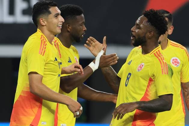 Colombia players celebrate a goal during a 2026 World Cup warm-up match between Mexico and Colombia at AT&T Stadium in Arlington, United States, 11 October 2025. International Friendly, Länderspiel, Nationalmannschaft Mexico - Colombia !ACHTUNG: NUR REDAKTIONELLE NUTZUNG!  Copyright: xCarlosxRamírezx AMDEP6180 20251012-55018199326_1