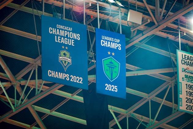October 11, 2025, Seattle, Washington, USA: The Seattle Sounders unveil their Leagues Cup Championship banner during the match between Real Salt Lake and the Seattle Sounders FC in the 2025 Major League Soccer match at Lumen Field, Seattle, Washington Seattle USA - ZUMAj111 20251011_zsp_j111_003 Copyright: xTomxJonesx