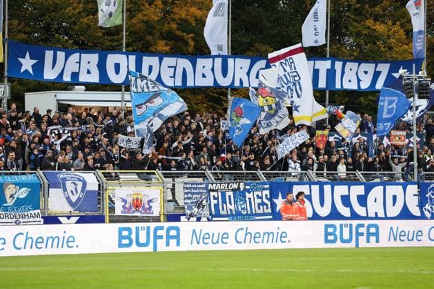 11 10 2025, Football, Men, Regionalliga Nord, Matchday 14, VfB Oldenburg BSV Kickers Emden Fanlager Fanblock Fans VfB Oldenburg