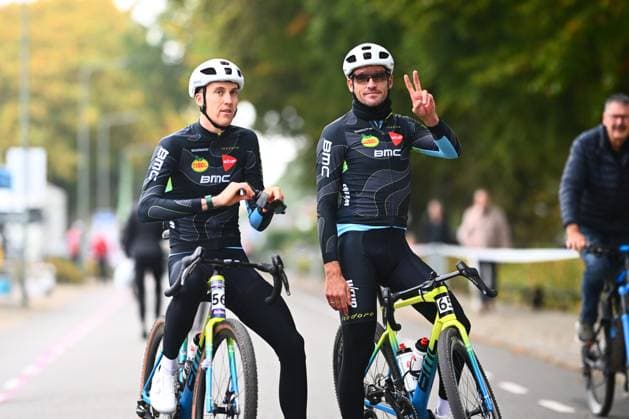 UCI 2025 Gravel World Championship, WM, Weltmeisterschaft Limburg 12 10 2025 MAASTRICHT, THE NETHERLANDS - OCTOBER 12 : Siemons Julian (BEL) and Van Avermaet Greg (BEL) during the Men Elite Gravel road race of the 2025 UCI Gravel World Championships race of 181 km with start in Beek and finish in Maastricht on October 12, 2025 in Maastricht, The Netherlands, 12 10 2025 Maastricht The Netherlands  Copyright: xGvgx