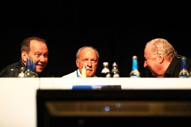 11 10 2025, xmohx, Fussball 3 Liga, 1 FC Saarbruecken General Meeting 2025 f l Klaus Meiser 1 Chairman Jörg Alt and President Hartmut Ostermann 1 FC Saarbruecken DFL DFB REGULATIONS PROHIBIT ANY USE OF PHOTOGRAPHS as IMAGE SEQUENCES and or QUASI VIDEO Saarbruecken