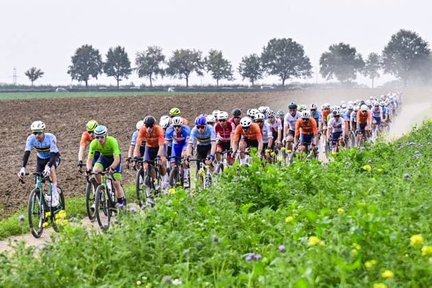 Belgian Tim Wellens and Slovenian Matej Mohoric pictured in action during the men elite race at the UCI World Gravel Championships, Sunday 12 October 2025, in Maastricht, The Netherlands. DIRKxWAEM  x136588812x
