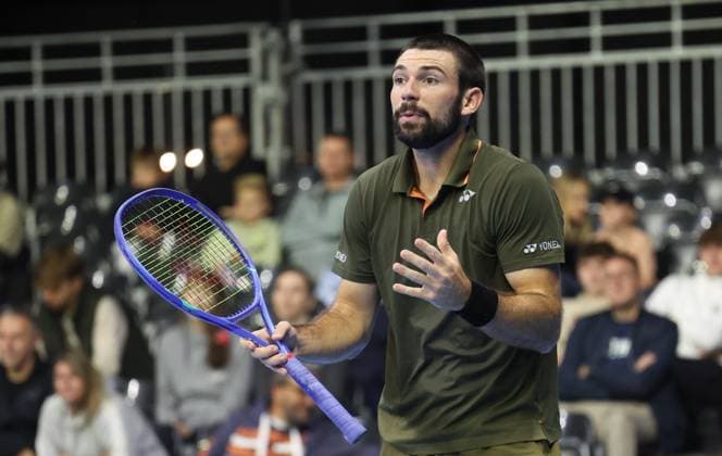 Jurij Rodionov gestures during the European Open ATP, Tennis Herren tennis tournament in Brussels, on Sunday 12 October 2025. This year s edition of the tournament is taking place from 12 to 19 October 2025. VIRGINIExLEFOUR  x136589346x